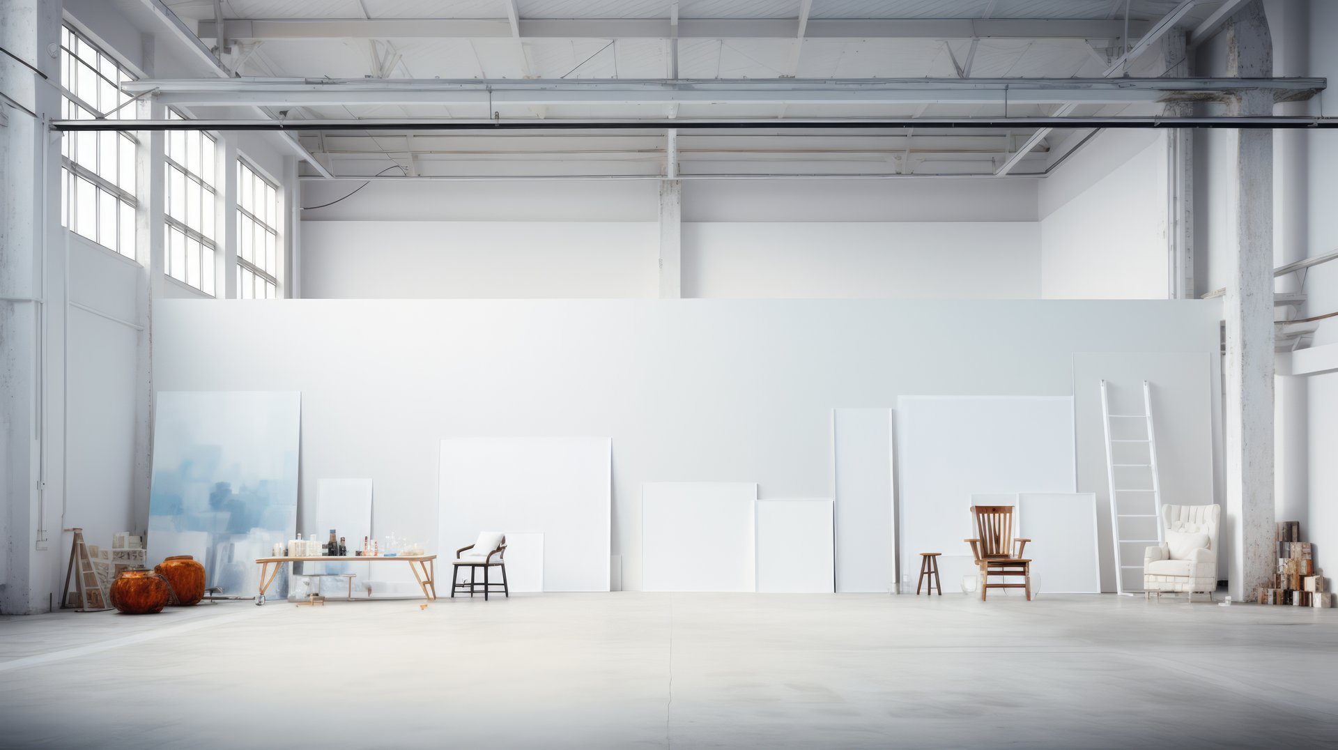 Minimalist art studio interior
